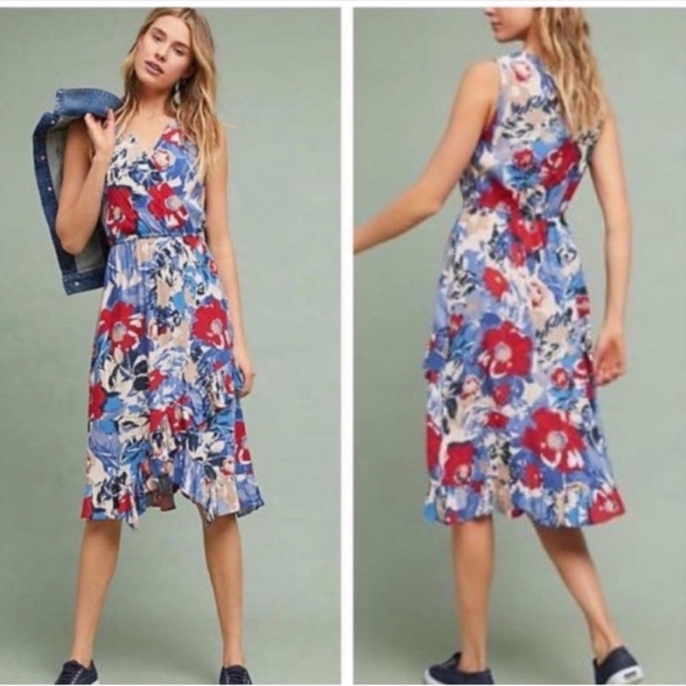 Plenty by Tracy Reese Red and Blue Floral Midi Dress